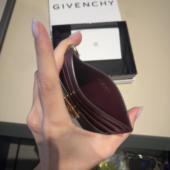 Givenchy Burgundy Leather Card Holder with Gold Emblem - Picture 5 of 7